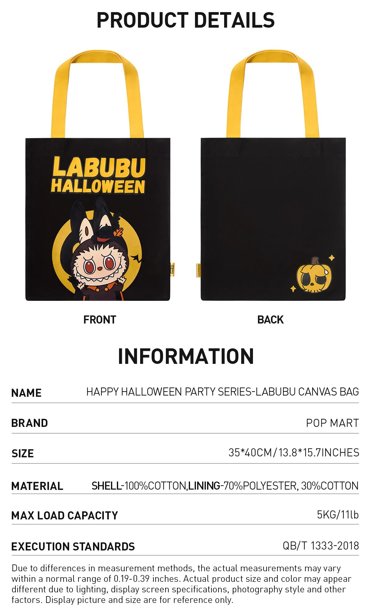LABUBU Happy Halloween Party Series-LABUBU Canvas Bag | EIG628710 Bag | EIG628710