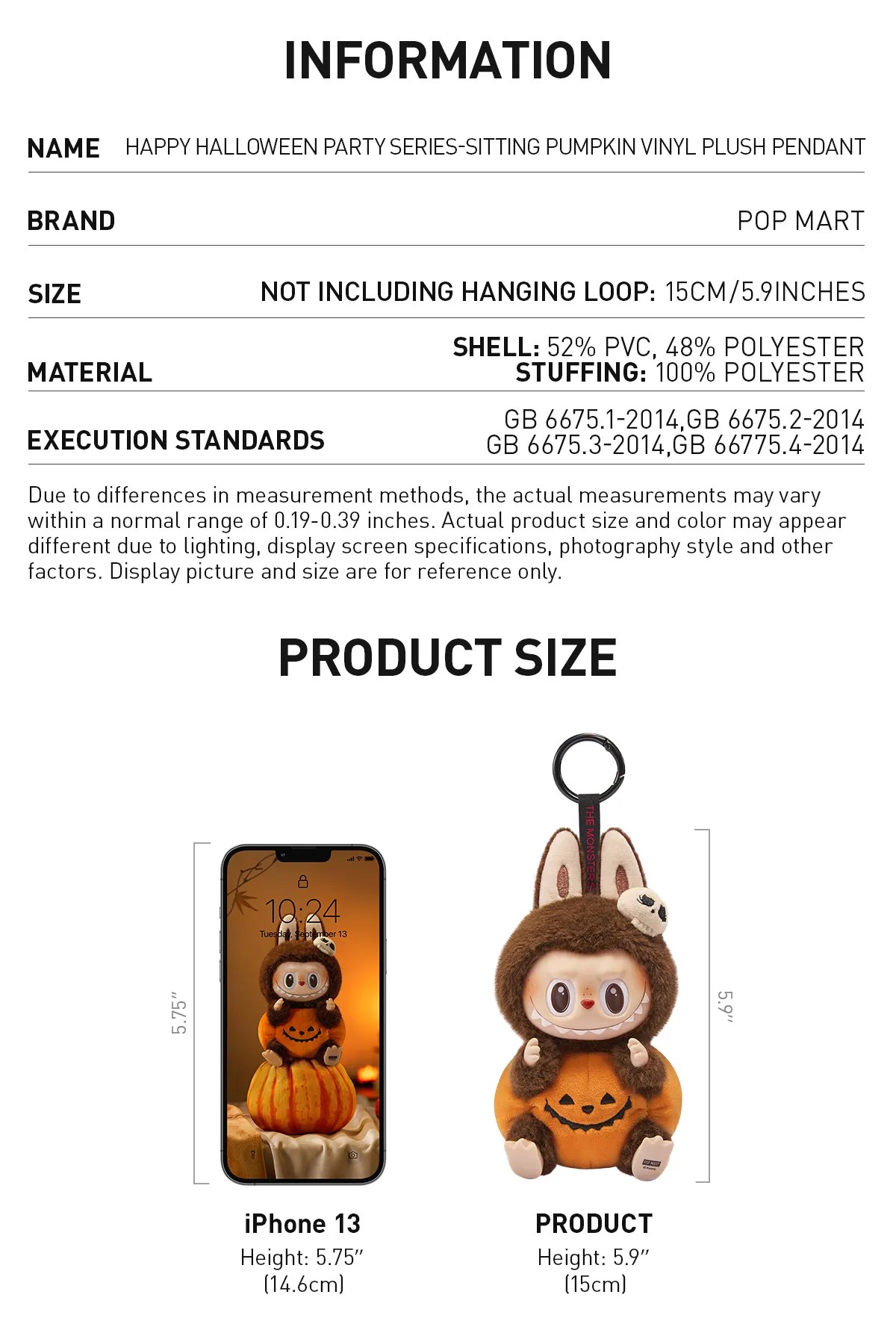 LABUBU Happy Halloween Party Series-Sitting Pumpkin Vinyl Plush Pendant | XMS720865 Pendant | XMS720865