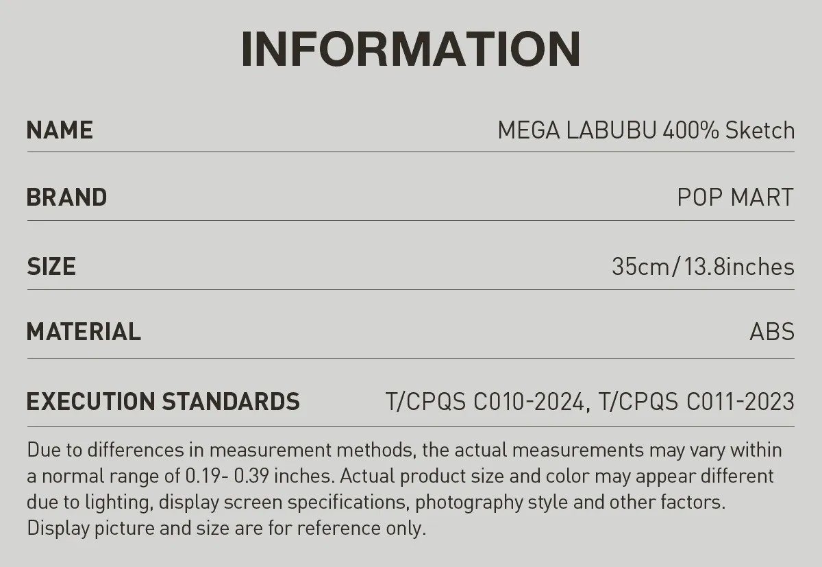LABUBU MEGA LABUBU 400% Sketch | VXI248730 Mega | VXI248730