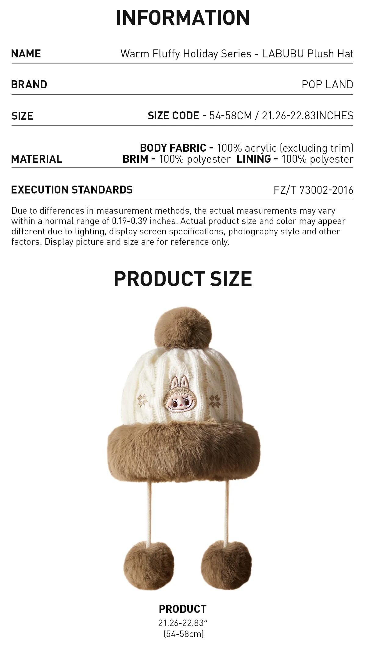 LABUBU Warm Fluffy Holiday Series- LABUBU Plush Hat | KGH470389 Hat | KGH470389