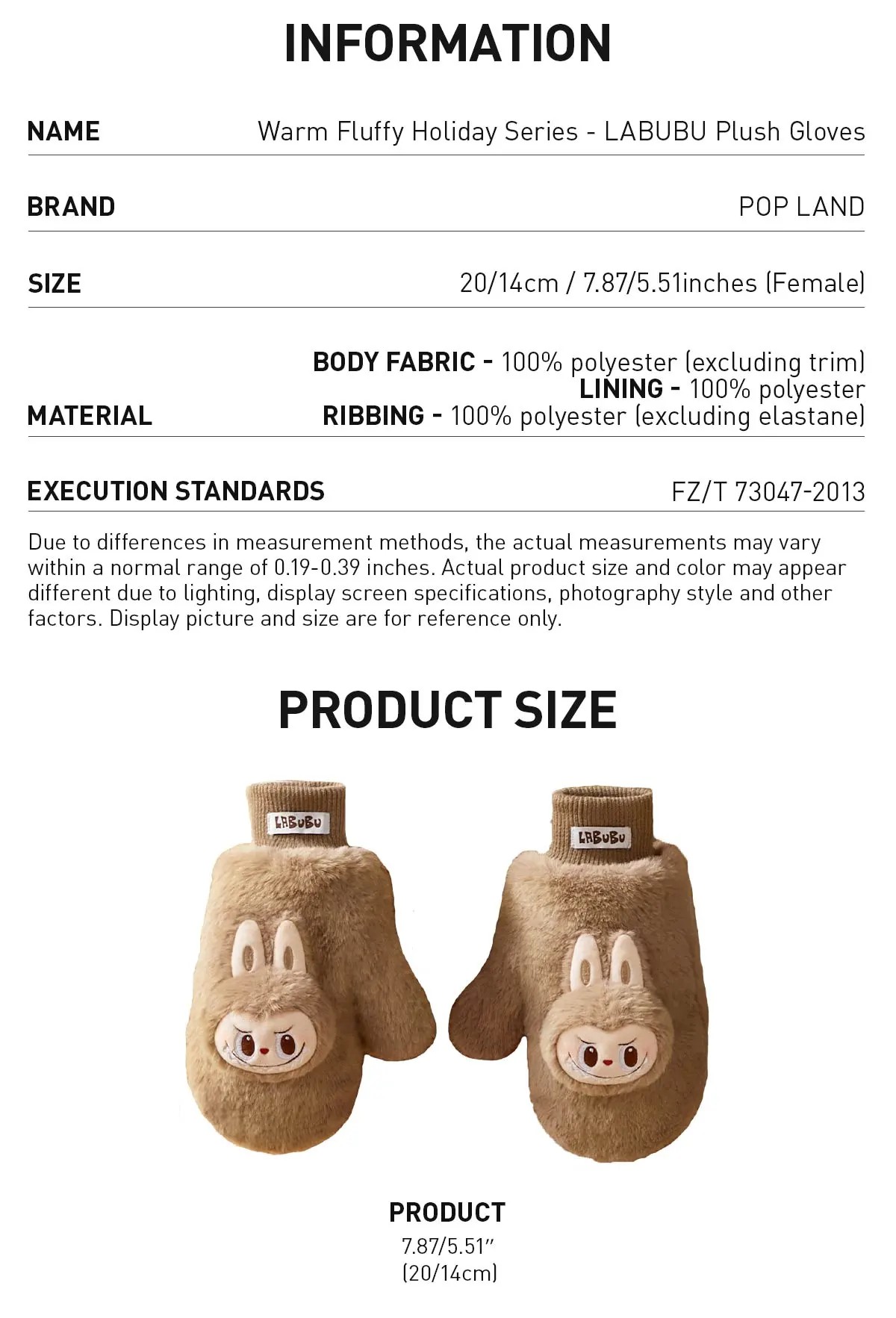 LABUBU Warm Fluffy Holiday Series- LABUBU Plush Gloves | KWX039678 Gloves | KWX039678
